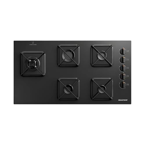 Cooktop 5 Bocas a Gás GLP Brastemp Mesa de Vidro Preto Acendimento Automático BDS85AE