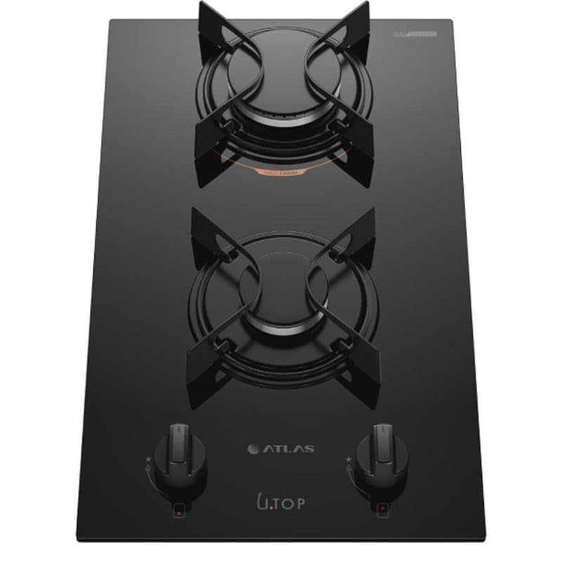 Cooktop 2 Bocas Atlas U Top com Mega Chama Preto Bivolt