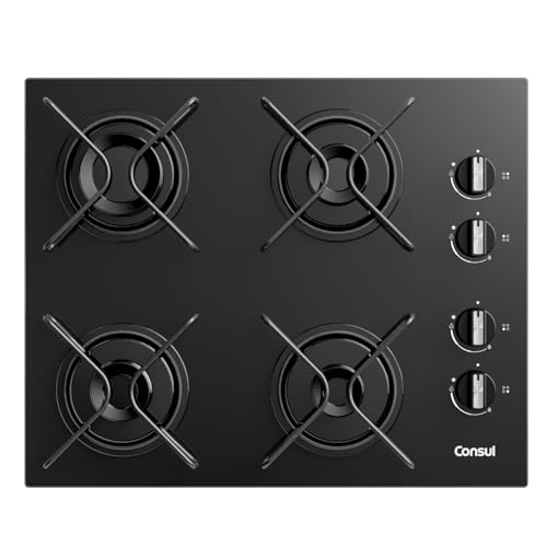 Consul Cooktop 4 Bocas a Gás Consul com Grades Estáveis e Mesa de Vidro - CD060BE Bivolt