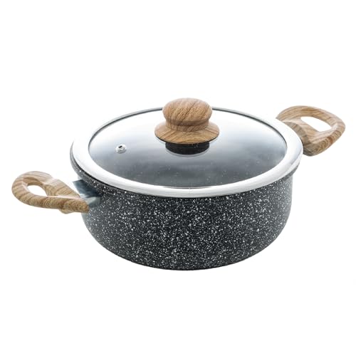 WOLFF - Caçarola de Indução em Alumínio com Revestimento Cerâmico e Tampa de Vidro Granilite Preta 24cm