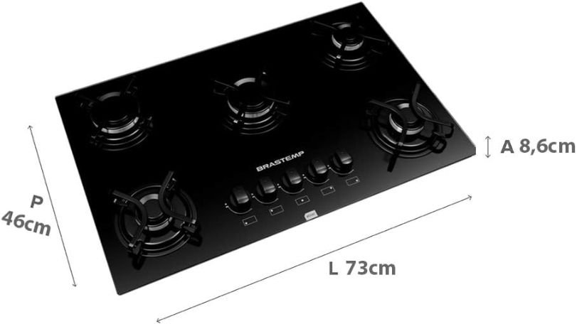 Cooktop 5 bocas Brastemp BDD75AE BIVOLT dimensões